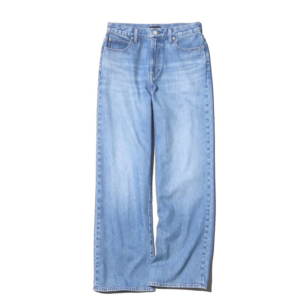 UNIQLO Wide Straight Jeans Women 24 High Rise Light Wash Relaxed Denim 480778 04